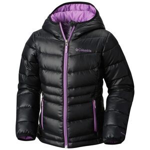 COLUMBIA Girls 550 TurboDown Hooded Down Jacket black purple M 10/12